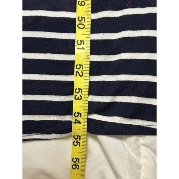 GREEN ENVELOPE Navy Blue White Striped Short Sleeve Cinched Waist Maxi Dress Med - Picture 9 of 9